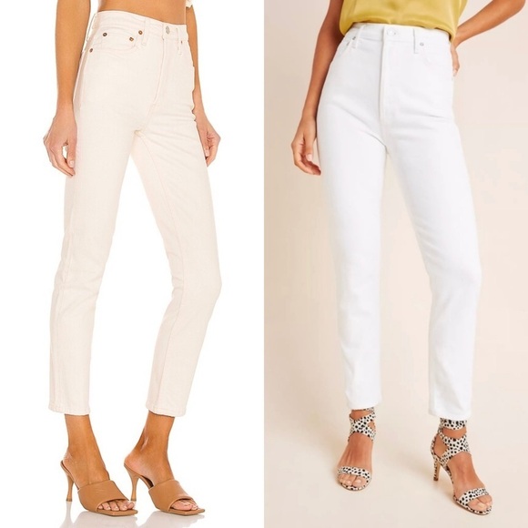 AGOLDE 90s Ivory Stretch Denim High Rise Button Fly Ankle Cropped Slim Jeans 27 - Picture 4 of 7